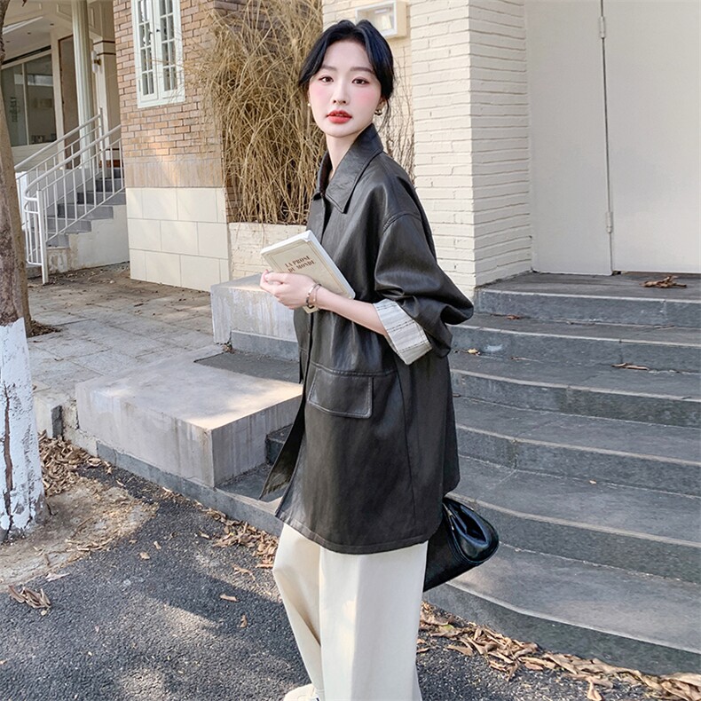 超火好看独特漂亮皮衣外套女春秋2025酷飒高级感宽松bf慵懒风夹克,女装皮衣,2C198