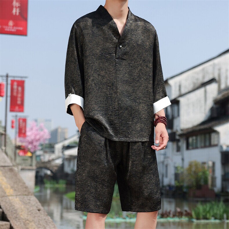 2025春季新款男装新中式汉服衬衣风复古禅服盘扣衬衫C97-P95,男装衬衫,电商B277(原6028)