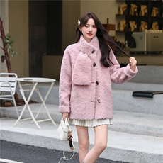 2025冬季新款韩版皮毛一体长袖围巾领中长款外套皮草，女装皮草，2C091