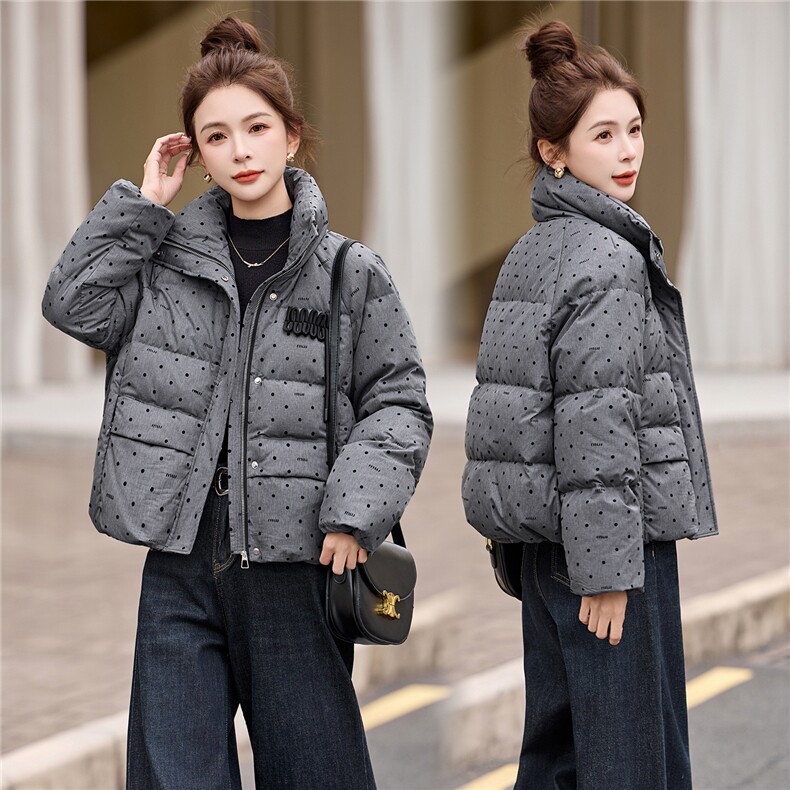 设计感洋气波点羽绒服女短款2025冬新款90%白鸭绒面包服外套，女装羽绒服，姿衣坊