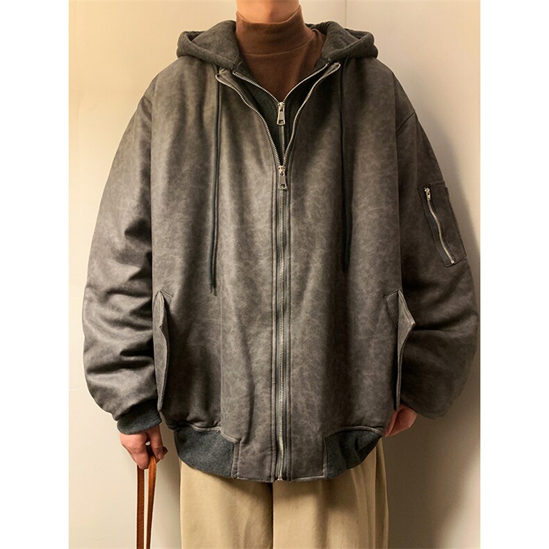 秋冬棉衣仿皮棉袄假两件连帽外套夹棉加厚1016-1W96P158K188,男装棉衣,星座1016-1（原电商B408-1）