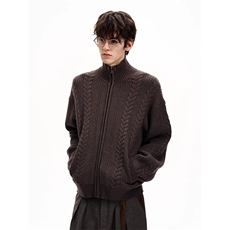 网图-老钱风麦穗麻花开衫毛衣男cp252-特73，男装针织衫/毛衣，电商B371