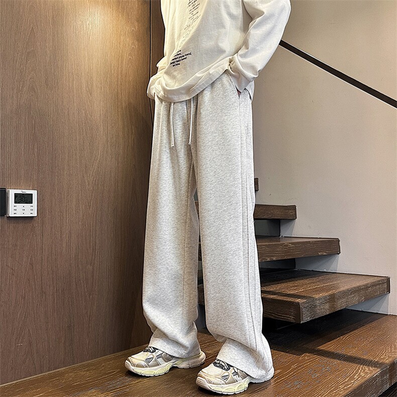 休闲裤男2024春季新款港风宽松重磅华棉阔腿裤学生卫裤K8072-P38,男装休闲裤,星座214-3