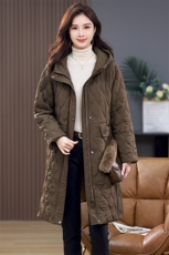 2023年连帽休闲拉链中长款绗棉棉衣，女装棉衣/棉服，文熹诺