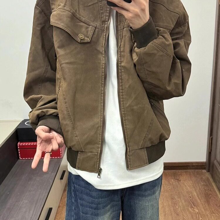 cleanfit短款工装外套男秋冬款美式复古棒球服潮牌做旧哈灵顿夹克图片