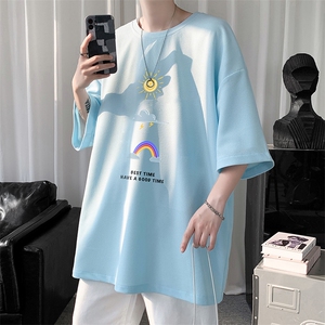 HT73141-P22 华夫格t恤男短袖男大码五分袖  短句风图片