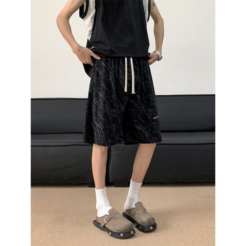 刺绣短裤男士夏季2026新款宽松休闲裤子潮牌外穿美式男生5五分裤,男装牛仔裤,星座410-7