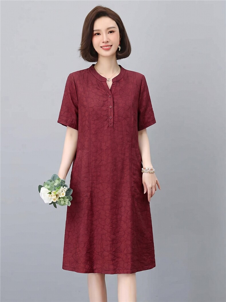 现货2026年夏季优雅大码天丝连衣裙女立领短袖显瘦口袋设计中长裙,女装连衣裙,鑫鑫格