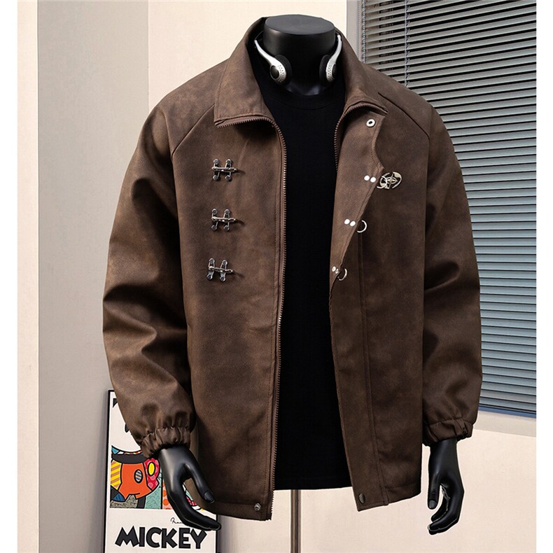 港风美式复古面料飞机扣可拆卸胸针PU皮衣夹克男JK77768P105控148，男装皮衣，星座226-1