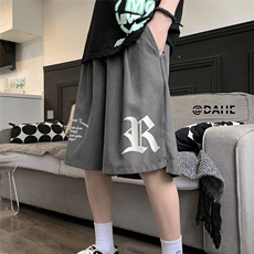 港风夏季新款宽松桃皮绒字母印花运动裤男女短裤K6104P25控38，男装牛仔裤，电商A268A
