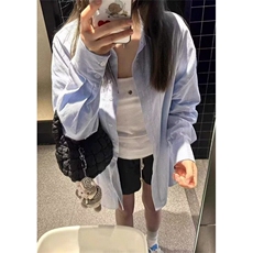 条纹防晒衬衫男女夏季设计感宽松慵懒长袖上衣衬衣外套CT112，男装防晒衣，星座1116A（原606A-3）
