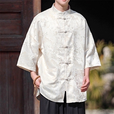 现货新中式盘扣立领风衬衫T恤中袖T2561-P65控89，男装T恤，电商A021