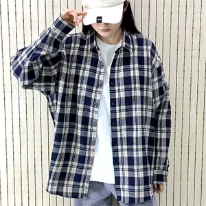 春季新款现货（跨境电商）格子男女情侣款潮流宽松格纹衬衣图片