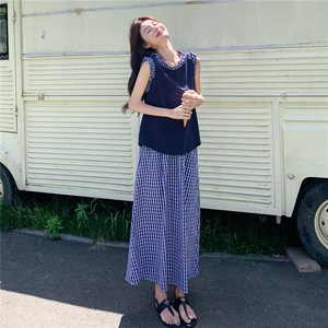 甜美花边格纹背心半身裙套装女夏2025新款今年流行绝美俏皮两件套图片