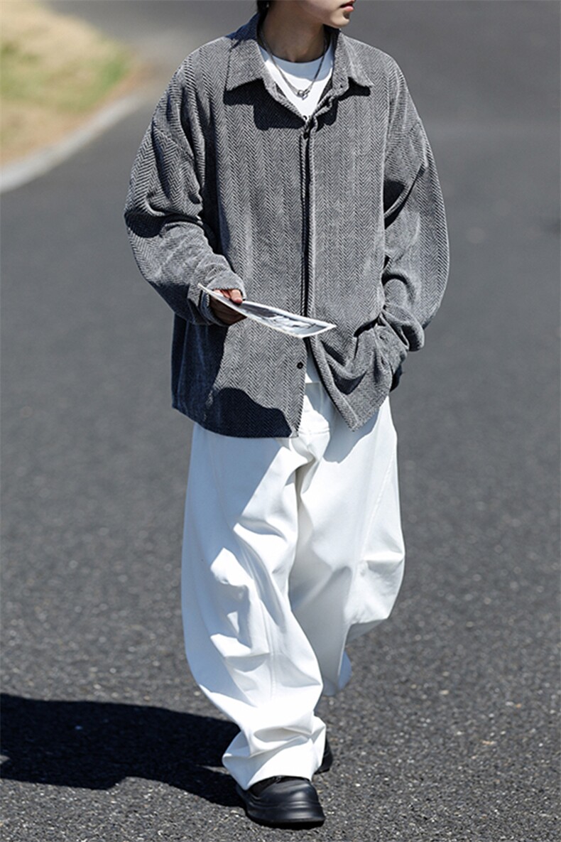 8XL-M人字纹小香风衬衫男生春秋衬衣宽松慵懒垂感外套CS29008P45,男装衬衫,电商B312