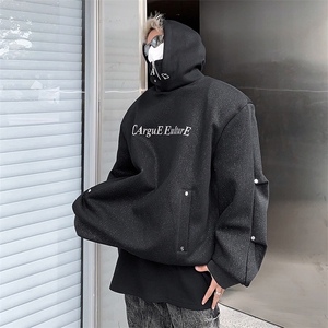 亮片设计感金属立体印花垫肩宽松双层高领连帽卫衣B289-WY088-P98图片