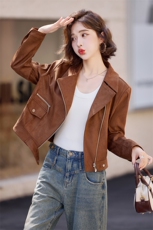 美拉德麂皮绒外套女春秋2025新款小个子休闲高级感短款机车夹克，女装短外套，意芙