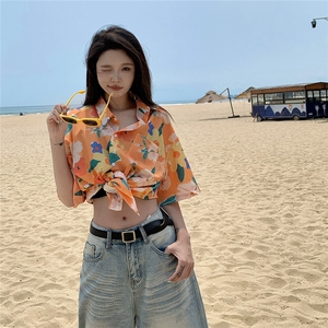 夏威夷风旅游短袖衬衫夏季情侣装潮流ins休闲沙滩花衬衫女图片