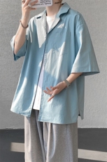 8XL-M亚麻短袖衬衫男夏薄款宽松休闲百搭大码半袖衬衣DC28002P50，男装衬衫，电商B312