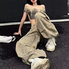 新款美式复古浅色系迷彩多口袋工装松紧长裤女宽松显瘦阔腿流行，男装工装外套，星座218-1（原230）