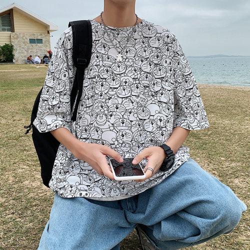 夏季港风T恤男宽松满印花中性风t恤情侣款DS-A160-1-T111-P30,男装T恤,电商C323-1