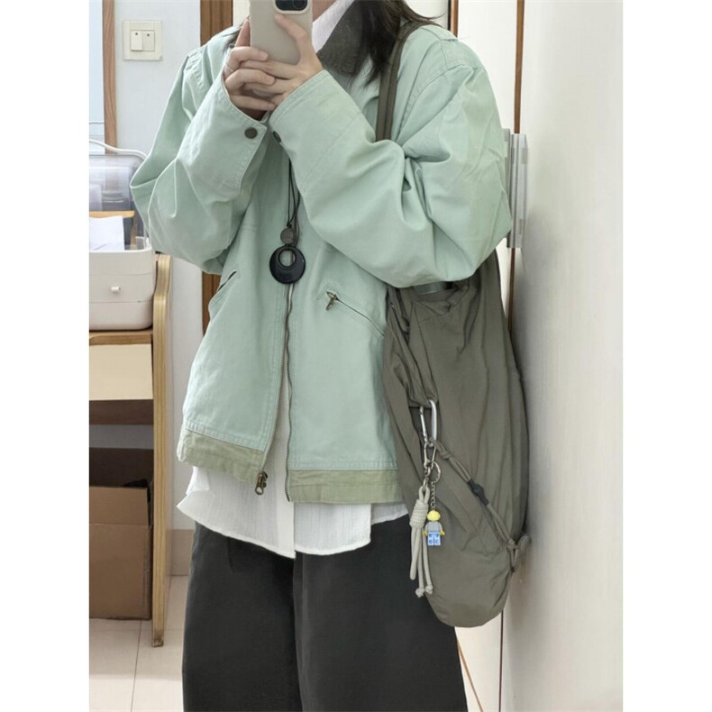 【有货】薄荷绿拼色工装外套男春秋款美式底特律夹克8152LL-特P68,男装夹克,星座1007（原301D）