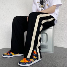 美式高街男裤ins潮直筒宽松百搭条纹垂坠感阔腿拖地裤AK341-p33，男装休闲裤，星座1008-1