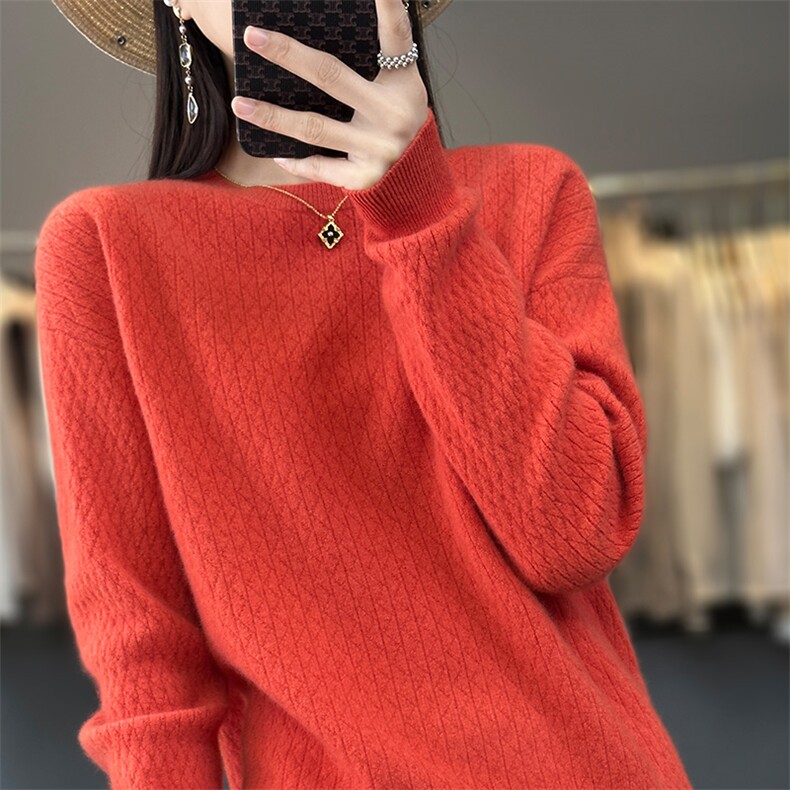 软糯舒服羊毛衫女秋冬新款毛衣打底衫套头长袖针织圆领羊毛衫,女装羊毛衫,魅途羊绒
