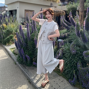 韩版现货休闲时尚设计感下摆木耳边套装套裤女潮182-8699P155K228