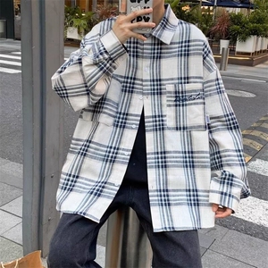 秋季少年感格子衬衫男款长袖2025新款秋季男生衬衣宽松外套潮牌图片