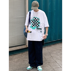 得物抖音40支双纱高品质宽松半袖纯圆领短袖T恤男女T7185-P45，男装T恤，电商A441-1
