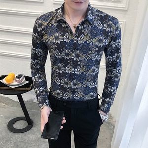312A-5-281-P55 长袖高级感秋季休闲英伦发型师韩版纯色男士衬衣图片