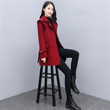 双排扣毛呢外套女中长款2024秋冬装新款女装韩版时尚气质呢大衣,女装毛呢外套,慧尚依恋