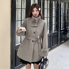 新款灰色高级感时尚毛呢内胆白鸭绒羽绒服5826-P235-K358，女装羽绒服，2C159