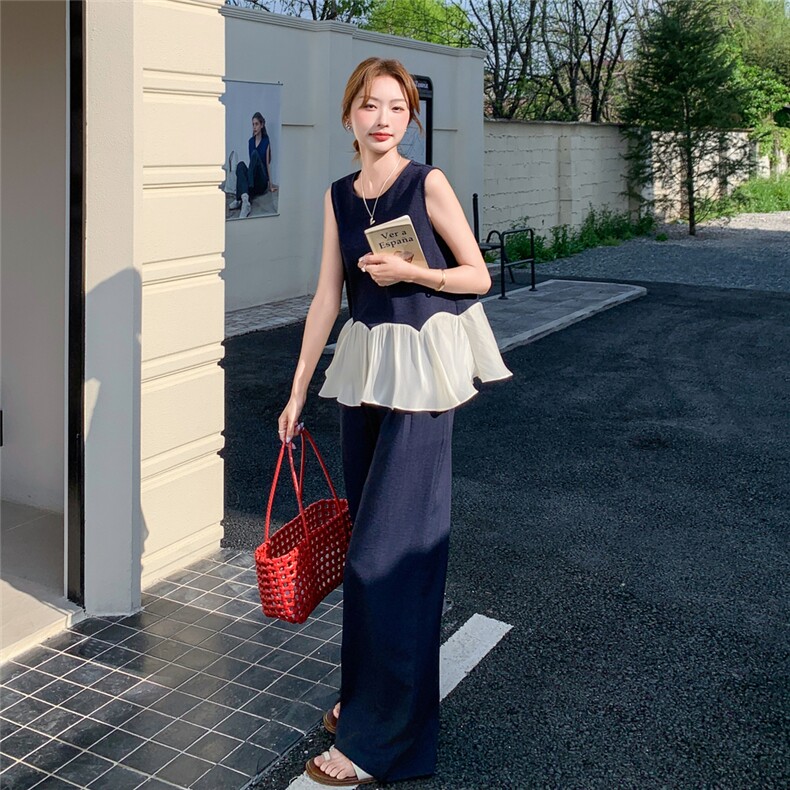 纯欲风高级感灰色套装女夏2025新款蕾丝拼接V领上衣半身裙两件套,女装套装/套裙,2C095