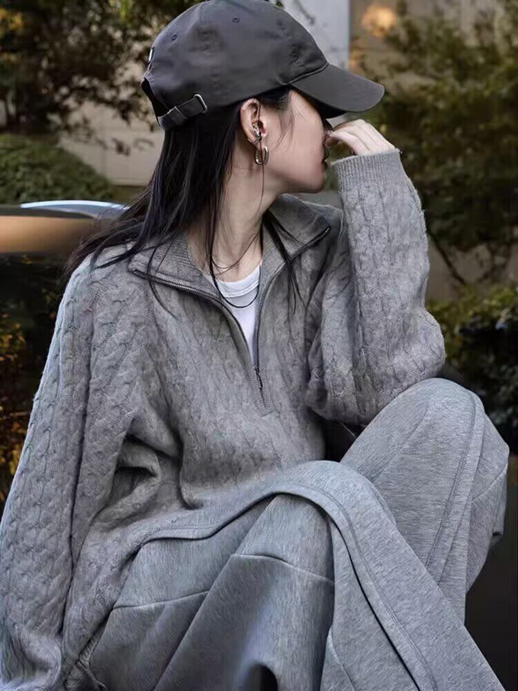 2025羊毛半拉链扭花舒适百搭简约秋冬新款保暖软糯,女装羊毛衫,莺澜羊绒