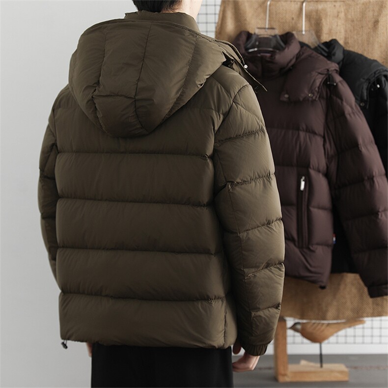 025冬季90白鸭绒保暖羽绒服男连帽休闲纯色御寒上衣百搭外套,男装羽绒服,星座914