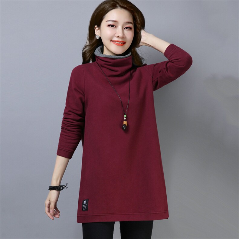 2020年秋季新款加绒加厚高领卫衣女中长款秋冬打底衫上衣服,女装卫衣/绒衫,简韵佳