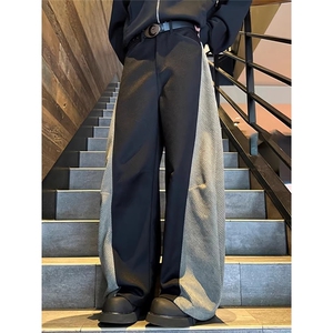 美式阔腿休闲裤男秋季新款撞色拼接设计感青少年宽松长裤子CAF399图片