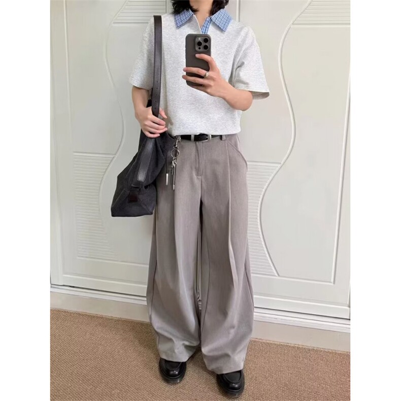 WE1583-P552025美式复古休闲宽松设计感立体褶皱廓形弯刀西裤,男装西裤,电商B323A