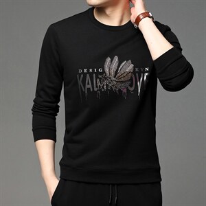 春秋季圆领卫衣男士宽松纯棉套头打底衫长袖t恤中年印花上衣,男装卫衣,电商B212（原钱塘6029）