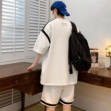 夏上新青少年纯色简约半袖套装休闲短裤T恤男女7806-P75控价108，男装T恤，电商A441-1