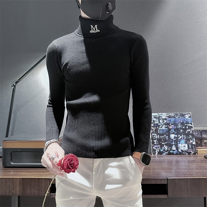 痞帅男士高领套头纯色打底毛衣社会小伙店主风301C-M54-特P38控58,男装T恤,星座301C（原B323）