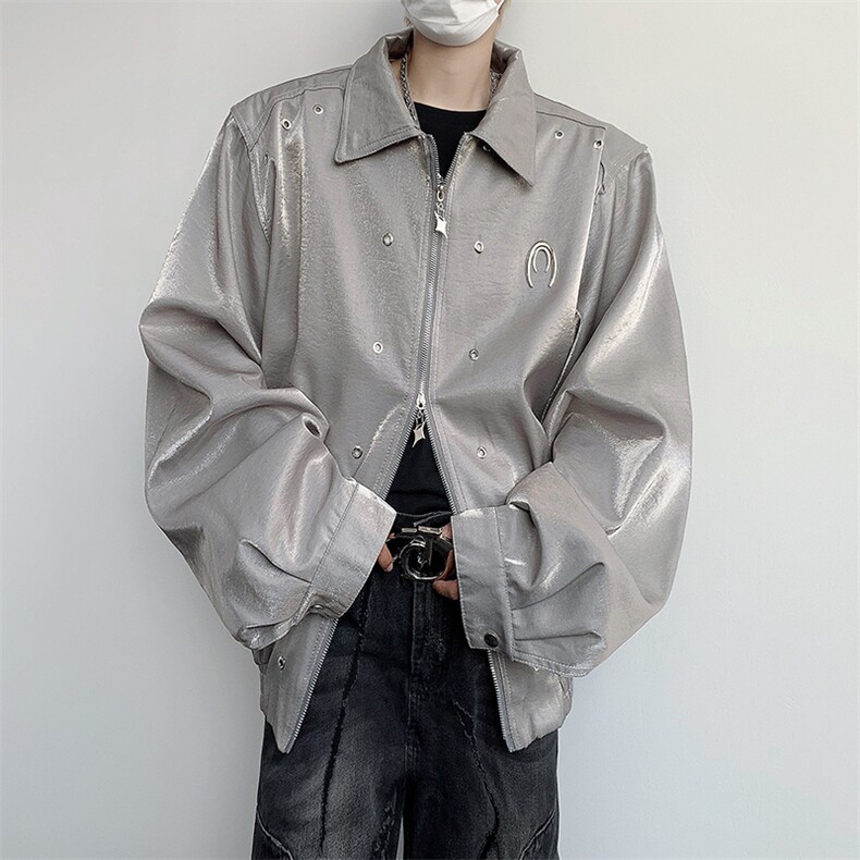 高品质秋款男工装短款夹克垫肩铁环装饰亮色休闲外套JK300P70,男装夹克,星座1013-1