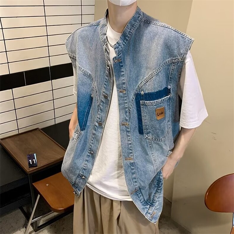 牛仔马甲男韩版潮流口袋高街帅2024夏季新款ins宽松外套W4801-P57，男装背心/马甲，星座412-3