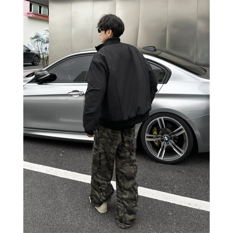 美式复古纯色立领百搭外套男秋冬小众潮牌加绒夹克棉服潮M8210,男装夹克,星座506
