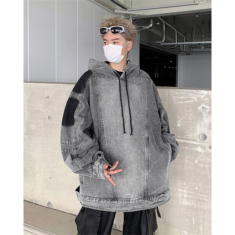 欧美外套男潮做旧拼接连帽牛仔卫衣美式复古外套JK8622-P78，女装短外套，星座308B-1