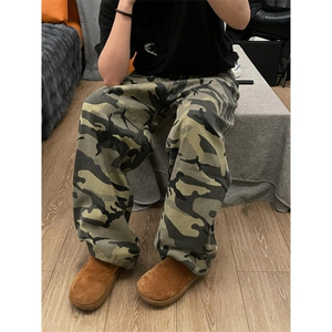 美式复古高街宽松迷彩休闲裤男直筒阔腿工装裤拖地潮WL82655-p48图片