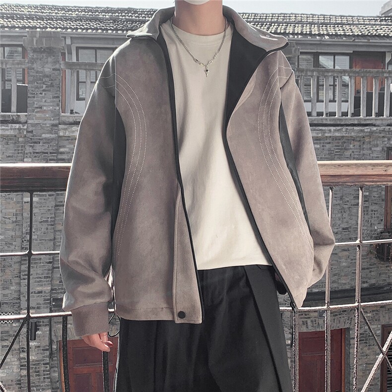 1美式麂皮绒大码M-5XL拼接撞色不规则拉链夹克男JK8759P95控128,男装夹克,星座226-2