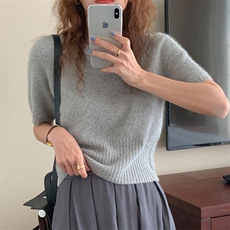 春秋韩版羊毛衫女套头圆领短款宽松百搭打底衫毛衣，女装羊毛衫，恩泰羊绒